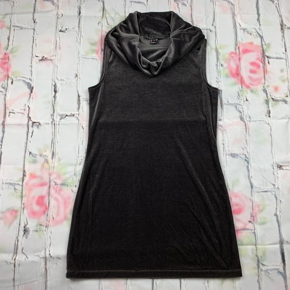 Yansi Fugel womens XS brown velvet cowl neck sleeveless tunic mini dress